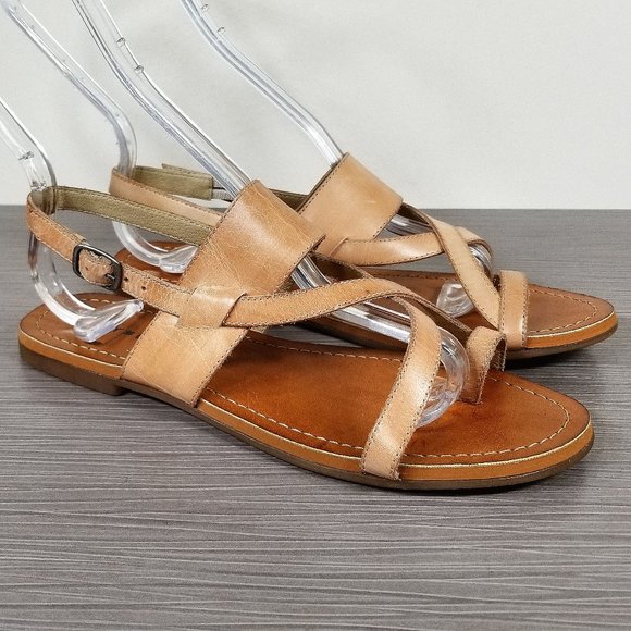 Lucky Brand Ellsona Flat Sandal, Tan Leather, Womens Size 6.5 M / 36.5 - Picture 1 of 14